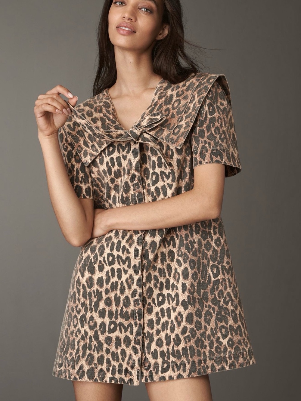 Damson Madder-Anthropologie baby doll mini dress, leopard print